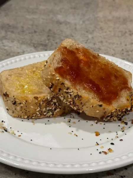 Fresh sourdough bread with jam