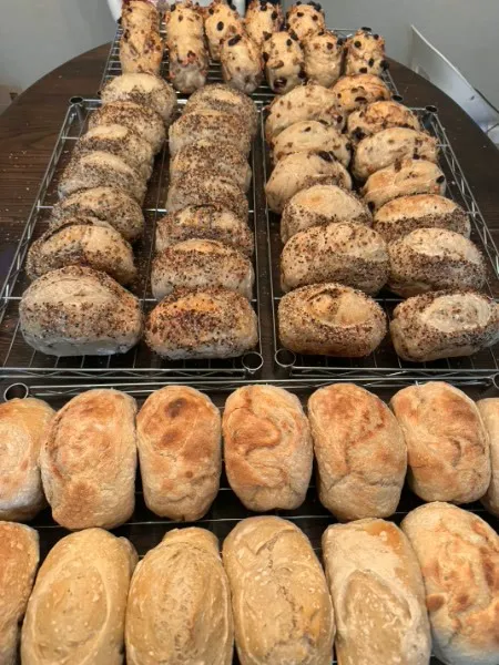 Loaves cooling on racks